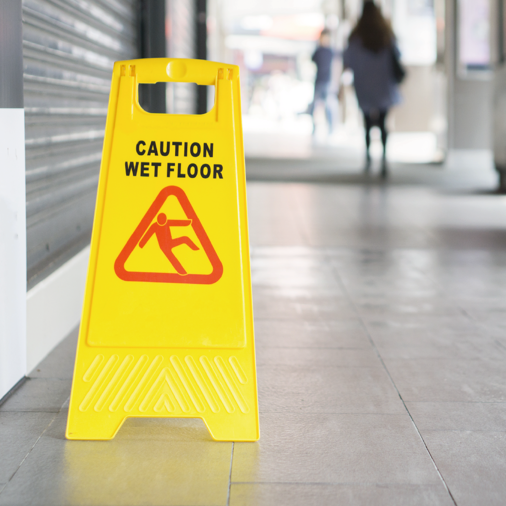 A hazard sign on the floor